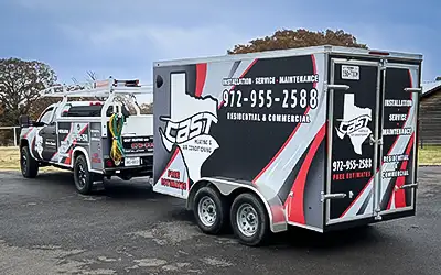 The CAST Heating & Air Conditioning truck and trailer, ready to dispatch to an HVAC emergency.